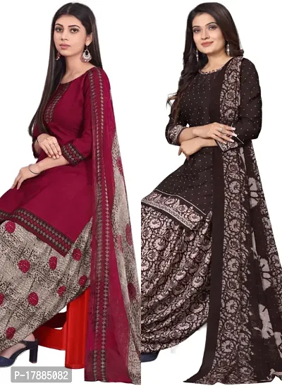 Maroon  Brown Crepe Printed Dress Material with Dupatta For Women (Combo pack of 2)