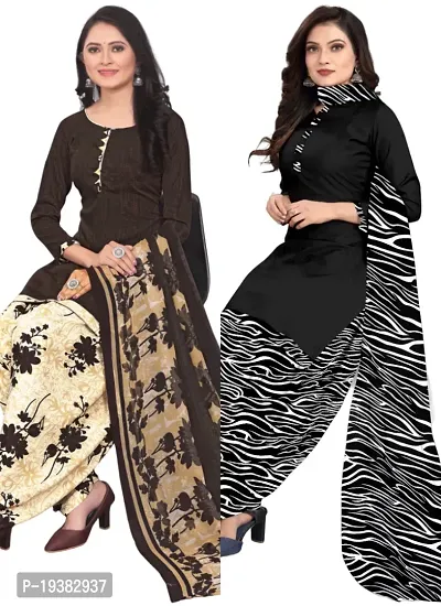 Brown  Black Crepe Printed Dress Material with Dupatta For Women (Combo pack of 2)-thumb0