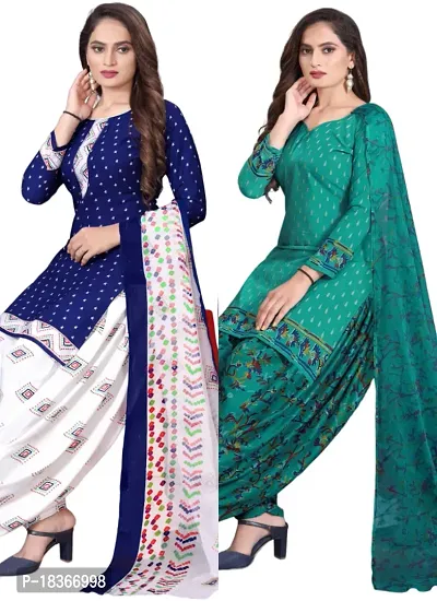 Navy Blue  Teal Crepe Printed Dress Material with Dupatta For Women (Combo pack of 2)