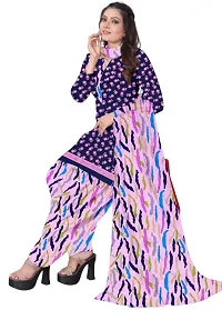 Blue  Pink Crepe Printed Dress Material with Dupatta For Women (Combo pack of 2)-thumb1