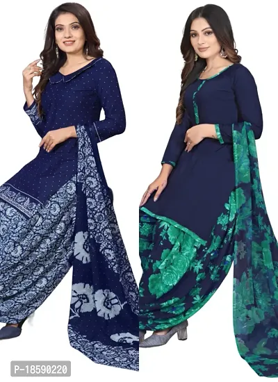 Navy Blue  Blue Crepe Printed Dress Material with Dupatta For Women (Combo pack of 2)