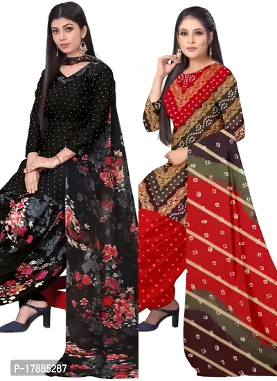 Black  Multicolor Crepe Printed Dress Material with Dupatta For Women (Combo pack of 2)-thumb0