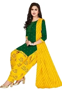 Elegant Green Rayon Ethnic Print Dress Material with Dupatta For Women-thumb1