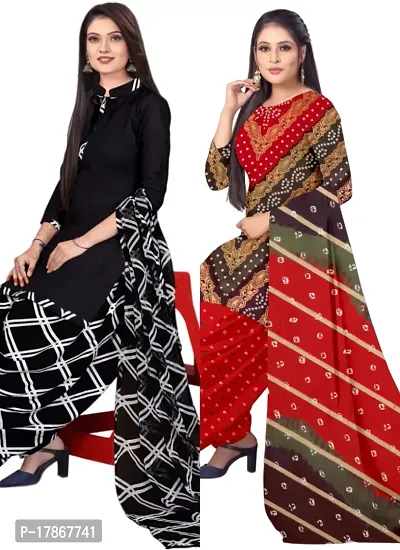 Black  Multicolor Crepe Printed Dress Material with Dupatta For Women (Combo pack of 2)-thumb0