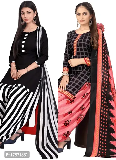 Black  Black Crepe Printed Dress Material with Dupatta For Women (Combo pack of 2)