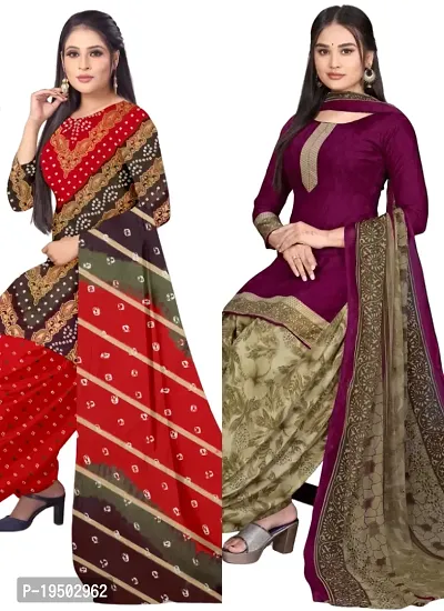 Multicolor  Wine Crepe Printed Dress Material with Dupatta For Women (Combo pack of 2)