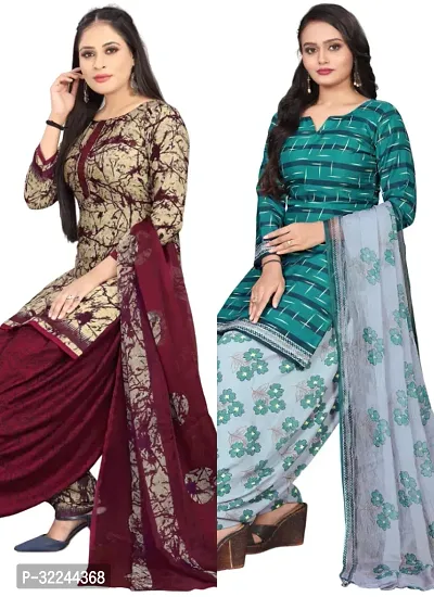 Elegant Multicoloured Cotton Printed Dress Material with Dupatta For Women - Pack of 2-thumb0