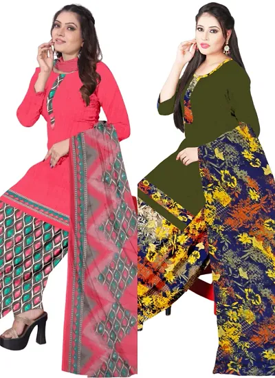 Stylish Cotton Printed Dress Material with Dupatta - Pack of 2