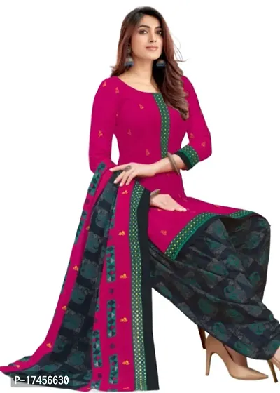 Elegant Pink Rayon Ethnic Print Dress Material with Dupatta For Women