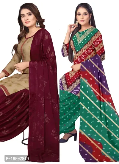 Beige  Multicolor Crepe Printed Dress Material with Dupatta For Women (Combo pack of 2)-thumb0