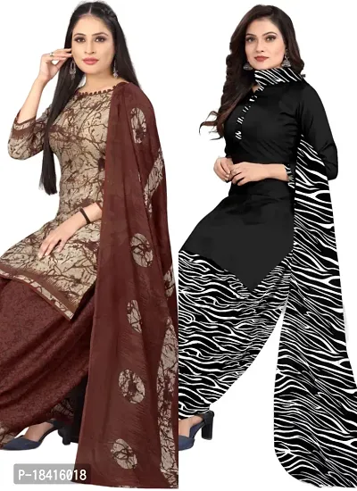 Beige  Black Crepe Printed Dress Material with Dupatta For Women (Combo pack of 2)-thumb0