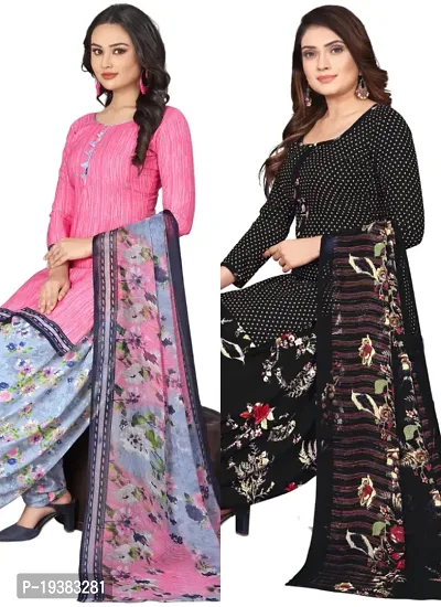 Pink  Black Crepe Printed Dress Material with Dupatta For Women (Combo pack of 2)