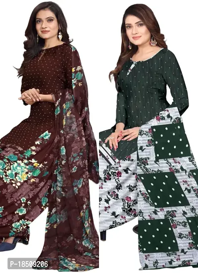 Brown  Green Crepe Printed Dress Material with Dupatta For Women (Combo pack of 2)