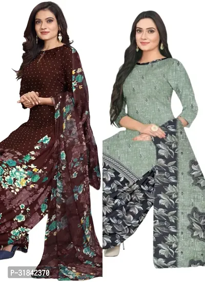 Elegant Multicoloured Cotton Printed Dress Material with Dupatta For Women (Combo Pack of 2)