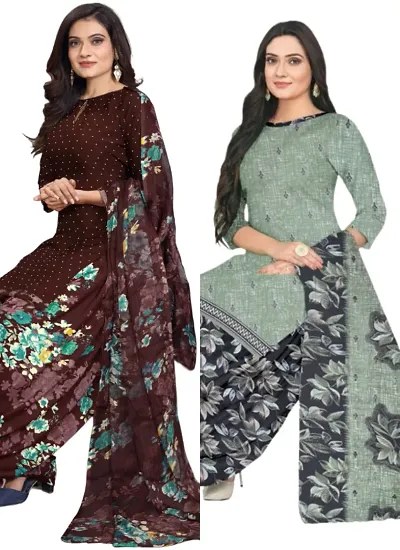 Stylish Cotton Blend Printed Unstitched Suits - Pack of 2