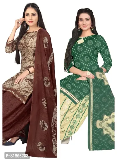 Elegant Multicoloured Cotton Printed Dress Material with Dupatta For Women (Combo Pack of 2)-thumb0