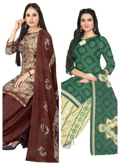 Stylish Cotton Blend Printed Unstitched Suits - Pack of 2