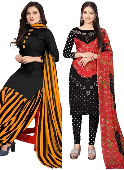 Stylish Crepe Printed Unstitched Suits - Pack Of 2