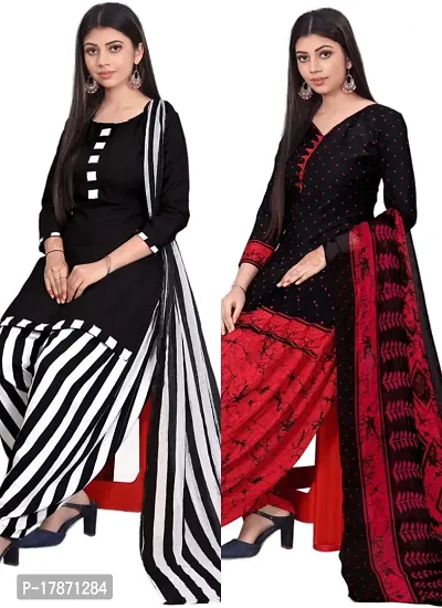 Black  Black Crepe Printed Dress Material with Dupatta For Women (Combo pack of 2)