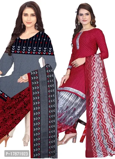 Grey  Maroon Crepe Printed Dress Material with Dupatta For Women (Combo pack of 2)