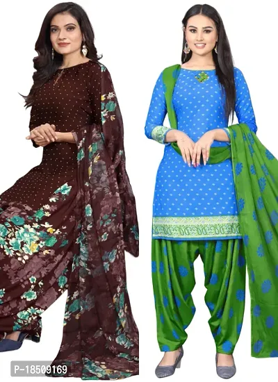 Brown  Blue Crepe Printed Dress Material with Dupatta For Women (Combo pack of 2)