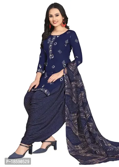 Yellow  Navy Blue Crepe Printed Dress Material with Dupatta For Women (Combo pack of 2)-thumb3