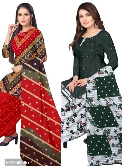 Multicolor  Green Crepe Printed Dress Material with Dupatta For Women (Combo pack of 2)