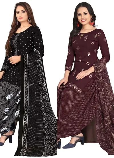 Stylish Crepe Digital Printed Unstitched Suits - Pack Of 2