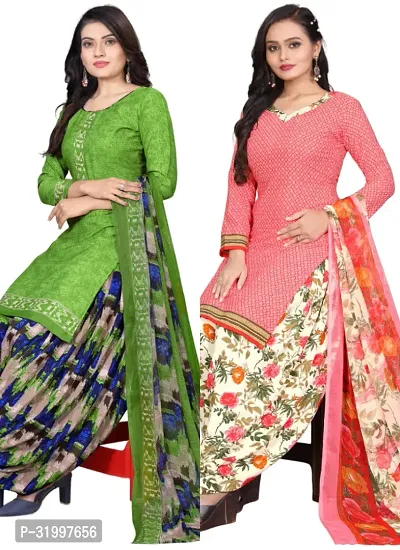 Elegant Multicoloured Cotton Printed Dress Material with Dupatta For Women (Combo Pack of 2)-thumb0