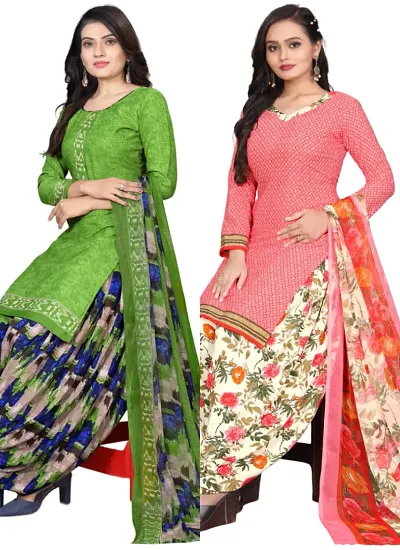 Stylish Cotton Printed Unstitched Suits - Pack of 2