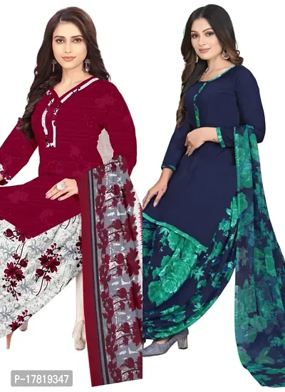 Elegant Multicoloured Crepe Digital Printed Dress Material with Dupatta For Women-thumb0