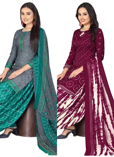 Stylish Crepe Digital Printed Unstitched Suits - pack of 2