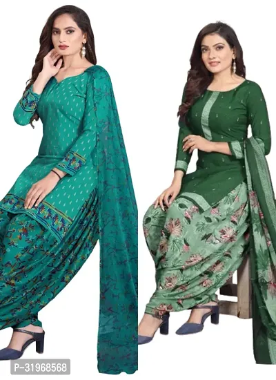 Elegant Multicoloured Cotton Printed Dress Material with Dupatta For Women (Combo Pack of 2)-thumb0