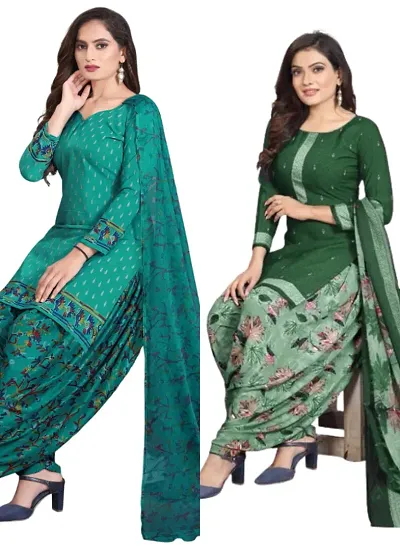 Stylish Cotton Blend Printed Unstitched Suits - Pack Of 2