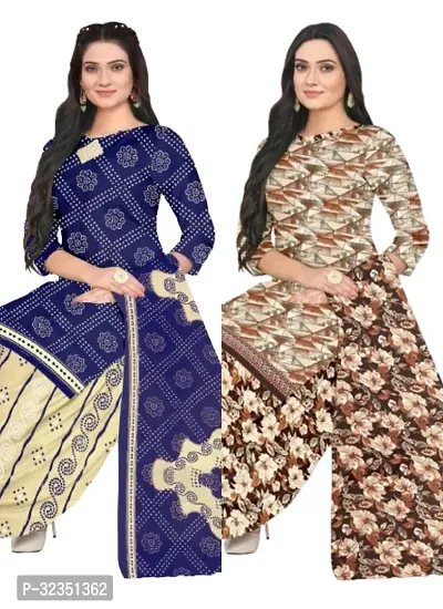 Elegant Multicoloured Cotton Printed Dress Material with Dupatta For Women (Combo Pack of 2)-thumb0