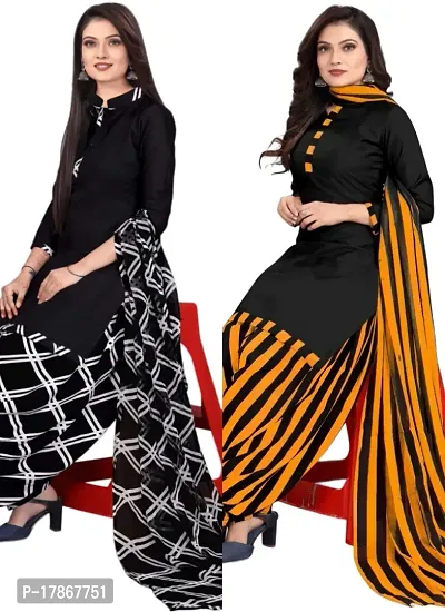 Black  Black Crepe Printed Dress Material with Dupatta For Women (Combo pack of 2)-thumb0