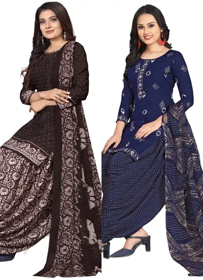 Stylish Crepe Digital Printed Unstitched Suits - Pack Of 2