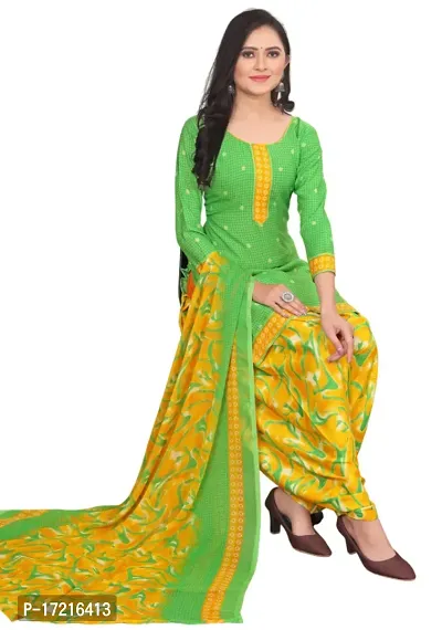 Elegant Turquoise Crepe Printed Dress Material with Dupatta For Women-thumb0