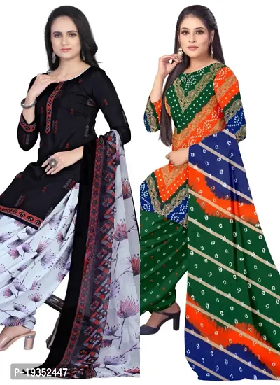 Navy Blue  Multicolor Crepe Printed Dress Material with Dupatta For Women (Combo pack of 2)