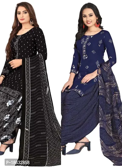 Black  Navy Blue Crepe Printed Dress Material with Dupatta For Women (Combo pack of 2)