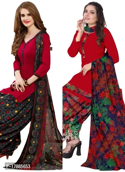 Red  Red Crepe Printed Dress Material with Dupatta For Women (Combo pack of 2)