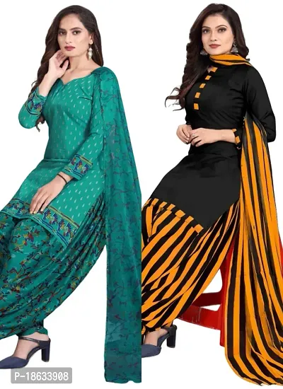 Teal  Black Crepe Printed Dress Material with Dupatta For Women (Combo pack of 2)