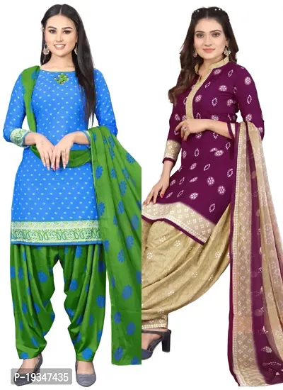 Blue  Purple Crepe Printed Dress Material with Dupatta For Women (Combo pack of 2)