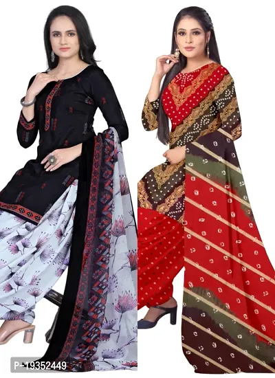 Navy Blue  Multicolor Crepe Printed Dress Material with Dupatta For Women (Combo pack of 2)