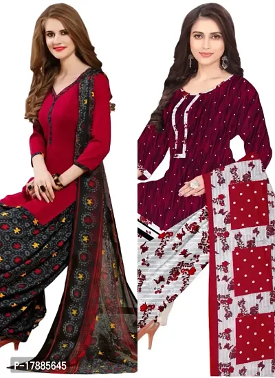 Red  Maroon Crepe Printed Dress Material with Dupatta For Women (Combo pack of 2)