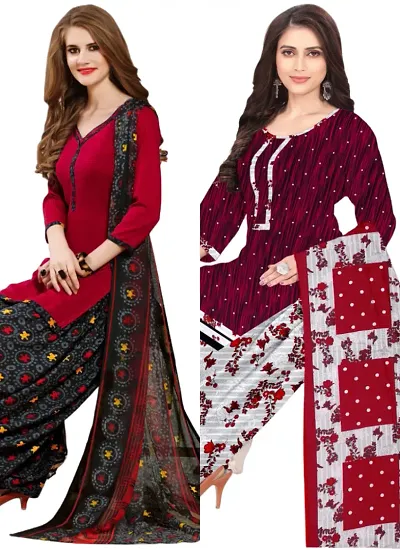 Stylish Crepe Digital Printed Unstitched Suits - Pack Of 2
