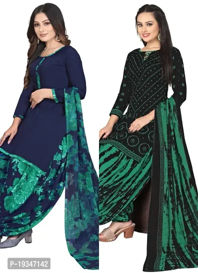 Blue  Black Crepe Printed Dress Material with Dupatta For Women (Combo pack of 2)