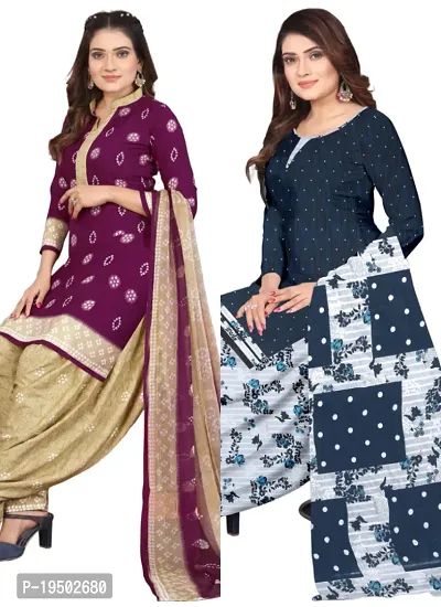 Purple  Multicolor Crepe Printed Dress Material with Dupatta For Women (Combo pack of 2)-thumb0