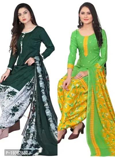 Green  Green Crepe Printed Dress Material with Dupatta For Women (Combo pack of 2)