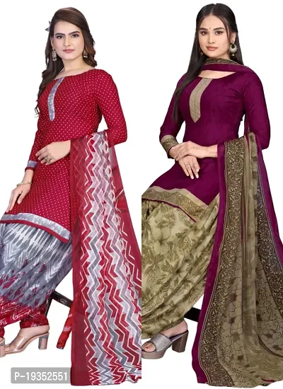 Maroon  Wine Crepe Printed Dress Material with Dupatta For Women (Combo pack of 2)